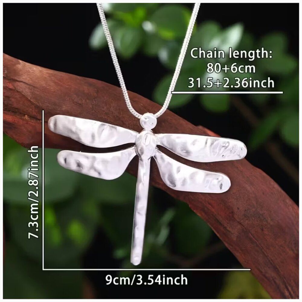 Bohemian Style Oversize Dragonfly Statement Necklace on a Sleek Adjustable Chain